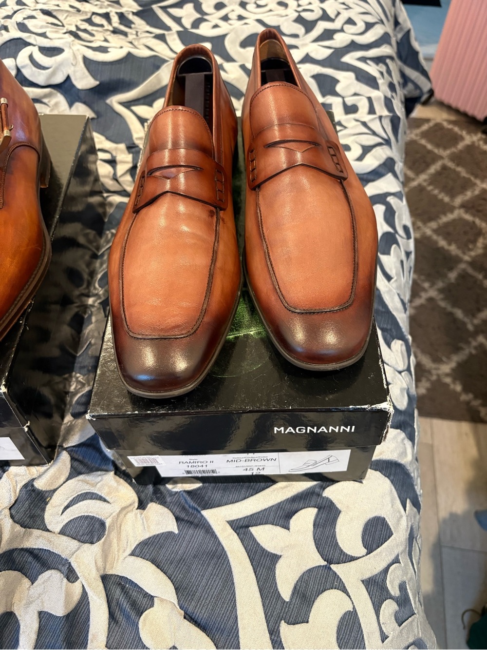 Magnanni Ramiro II 18041 Brown Leather Loafers Square Toe Slip-On US 12